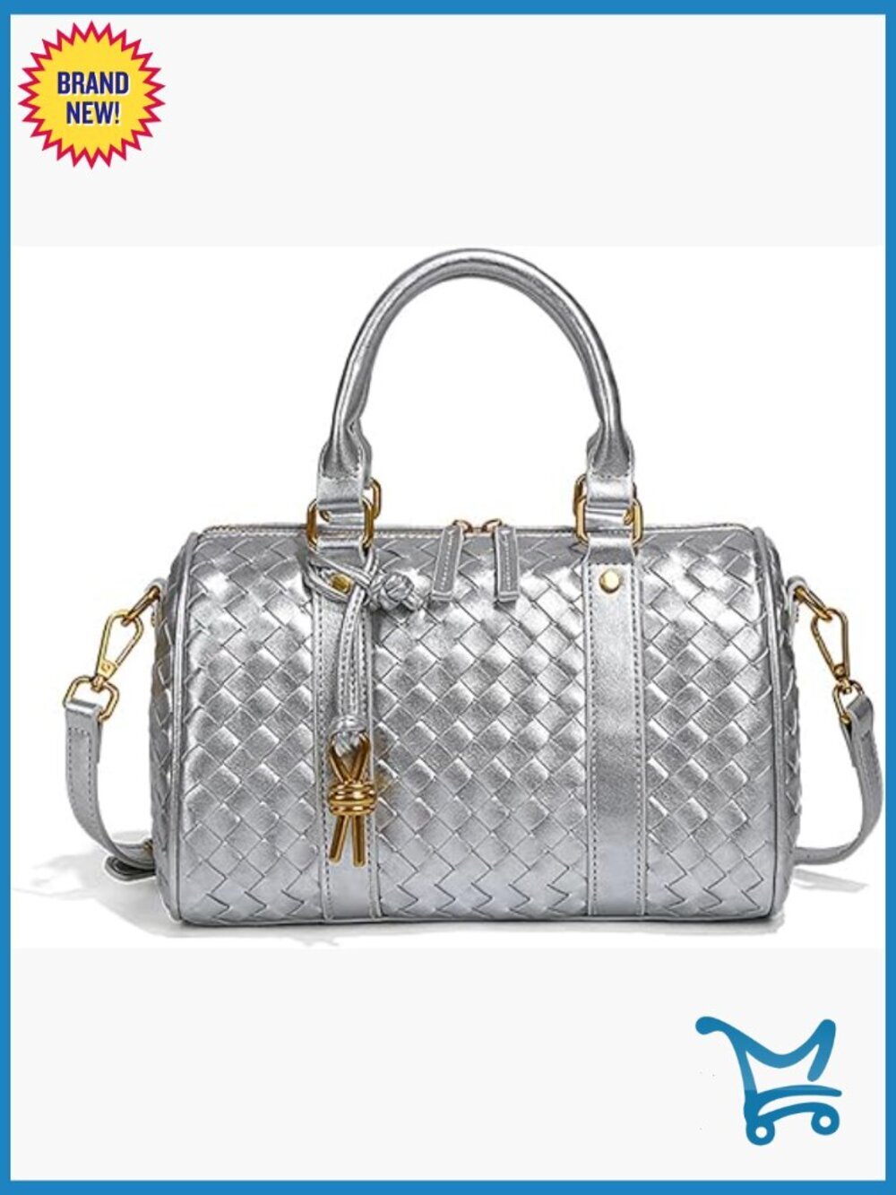 Woven Leather Satchel Crossbody Bag Top Handle Handbag Vegan